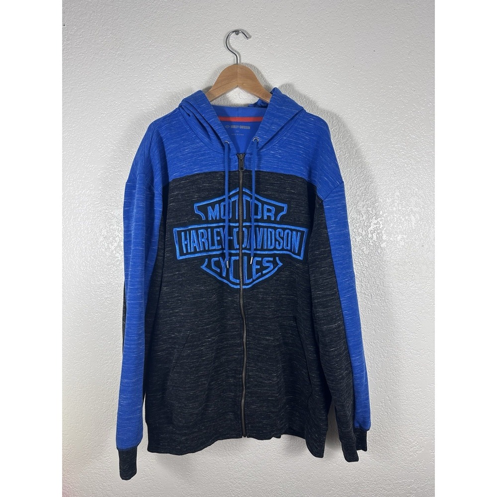 Harley Davidson Full Zip Hoodie Men's 3XL Blue Black Bar Shield Logo Jacket